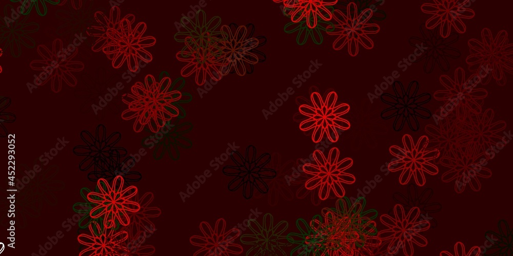 Light Green, Red vector doodle background with flowers. Light Green, Red vector doodle background with flowers.