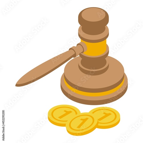 Bank gavel icon isometric vector. Legal law. Finance paper
