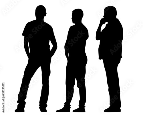 Crowds young people on street. Isolated silhouette on a white background
