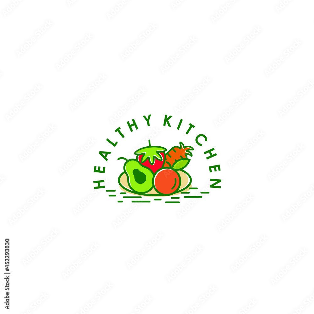 Fototapeta premium vintage fresh fruit food, oranges, strawberries, avocados, carrots, Logo Design Inspiration