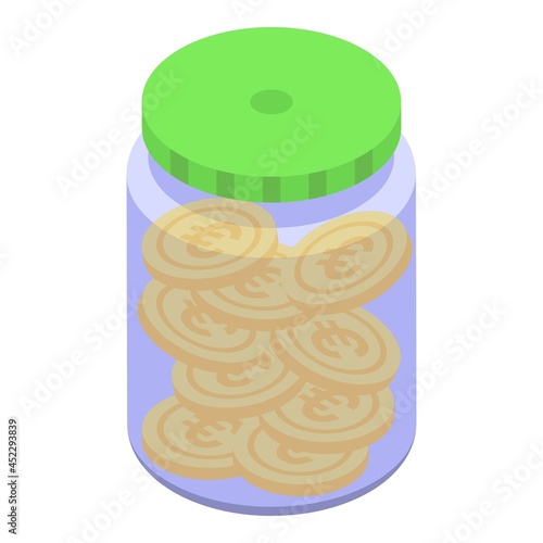 Euro coin jar icon isometric vector. Money save. Moneybox tip