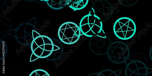 Dark Green vector background with occult symbols.