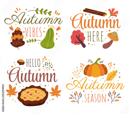 Hello autumn decorative label isolated design element