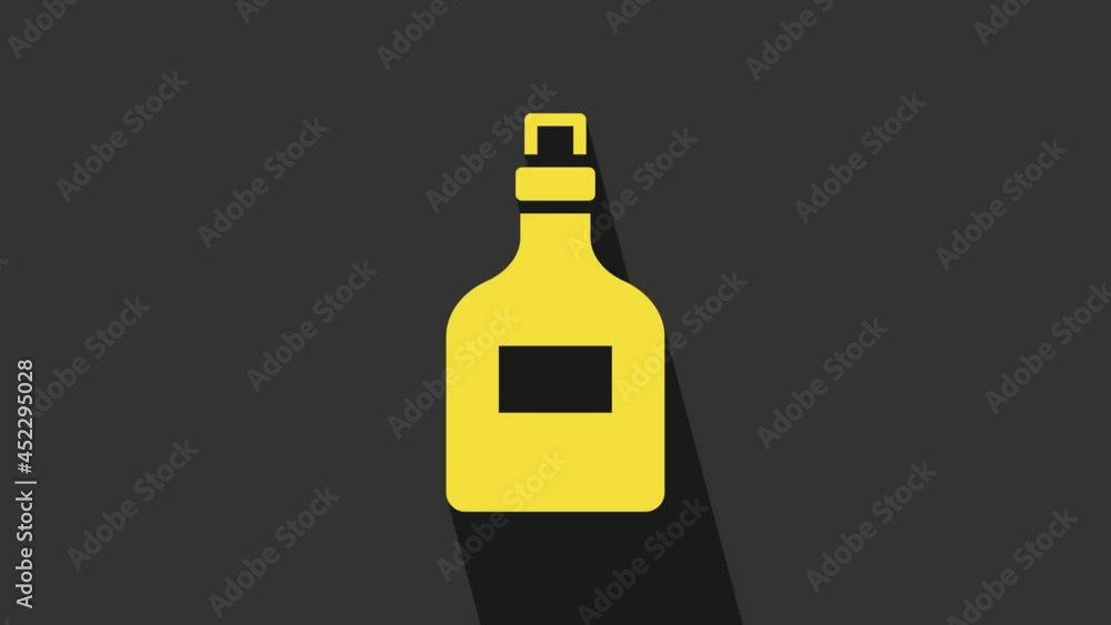 Yellow Alcohol drink Rum bottle icon isolated on grey background. 4K Video motion graphic animation Yellow Alcohol drink Rum bottle icon isolated on grey background. 4K Video motion graphic animation