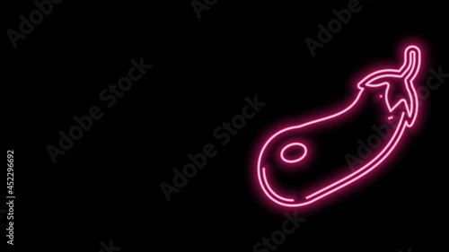 Glowing neon line Eggplant icon isolated on black background. 4K Video motion graphic animation
