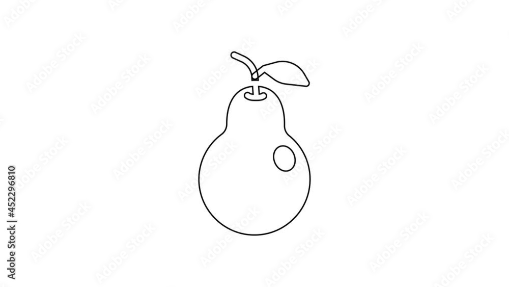 Black line Pear icon isolated on white background. Fruit with leaf symbol. 4K Video motion graphic animation Black line Pear icon isolated on white background. Fruit with leaf symbol. 4K Video motion graphic animation