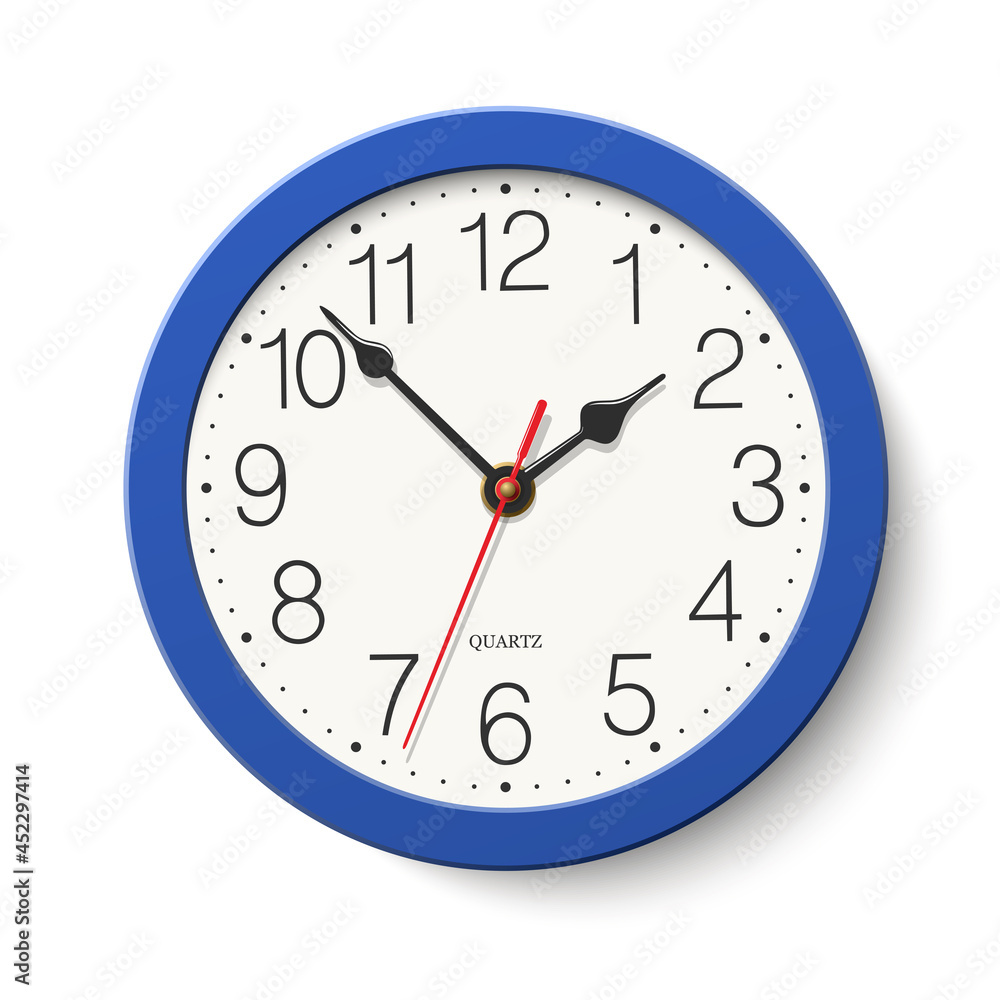 Round wall clock with blue body isolated on white background Round wall clock with blue body isolated on white background