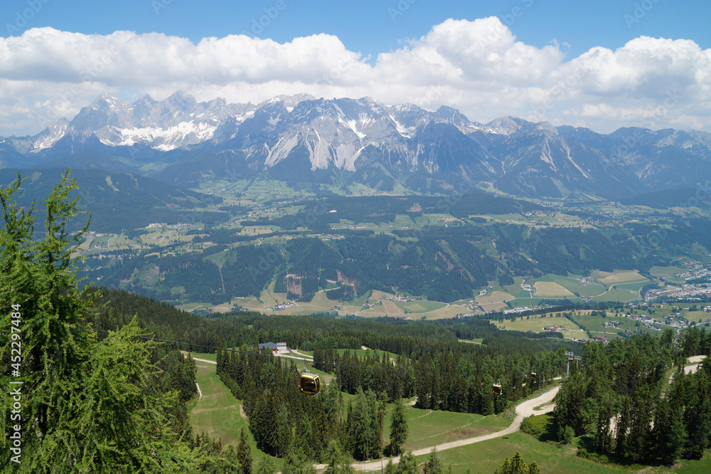picturesque alpine panorama of the Schladming-Dachstein region in Austria (Steiermark or Styria)	
