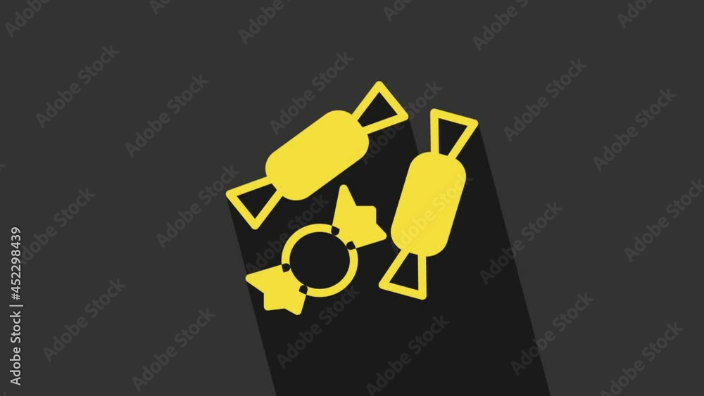 Yellow Candy icon isolated on grey background. Happy Halloween party. 4K Video motion graphic animation Yellow Candy icon isolated on grey background. Happy Halloween party. 4K Video motion graphic animation