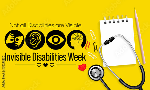 Invisible Disabilities awareness week is observed every year in October, also known as Hidden or Non-visible Disabilities that are not immediately apparent. Vector illustration