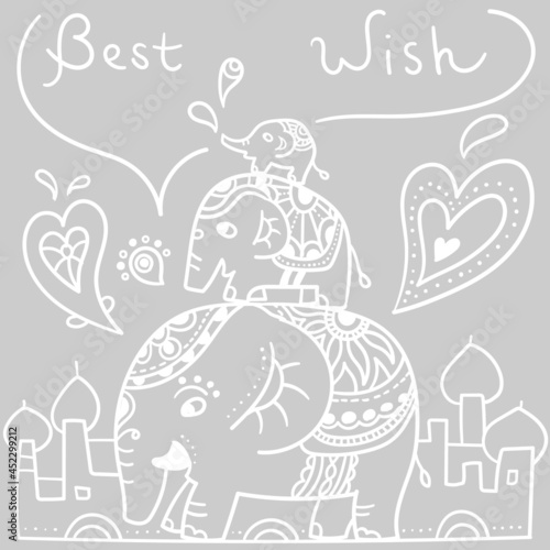 Vector hand draw India elephant. India style illustration. stock illustration