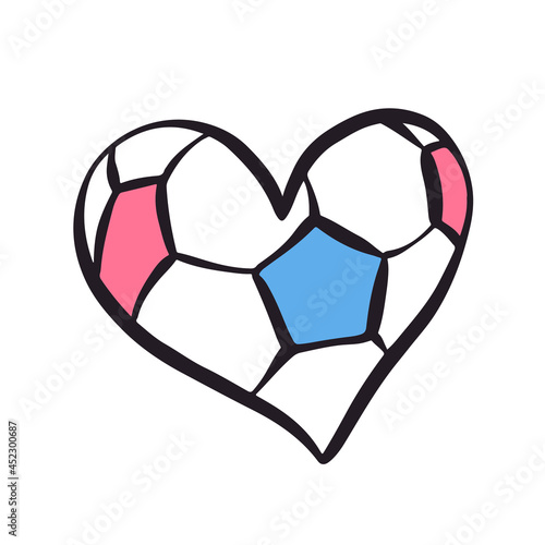 Heart shaped soccer ball. Illustration for Valentine's day. Football design.