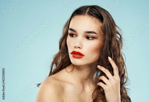 brunette bright makeup isolated background passion