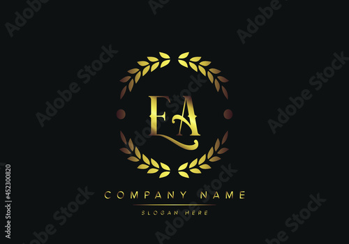letters EA monogram logo, gold color, luxury style, Vector Illustration
