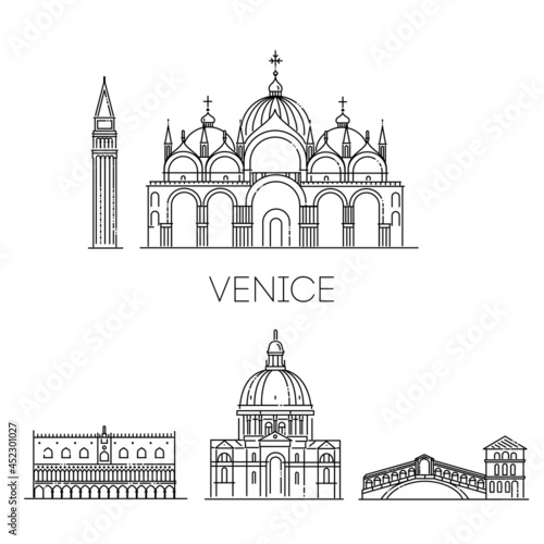 Venice vacation icons set. Vector icons set