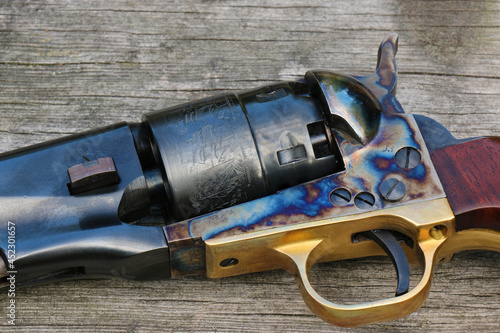 A close-up of the drum of the Colt 1860 Army percussion revolver