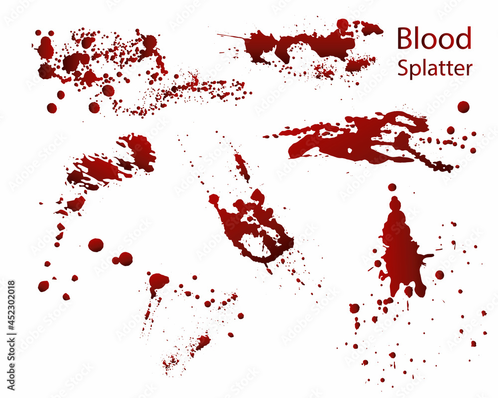 Set of different dripping blood splashes,collection of dripping drops and blood paint splatter marks on white background,Halloween blood vector concept Set of different dripping blood splashes,collection of dripping drops and blood paint splatter marks on white background,Halloween blood vector concept
