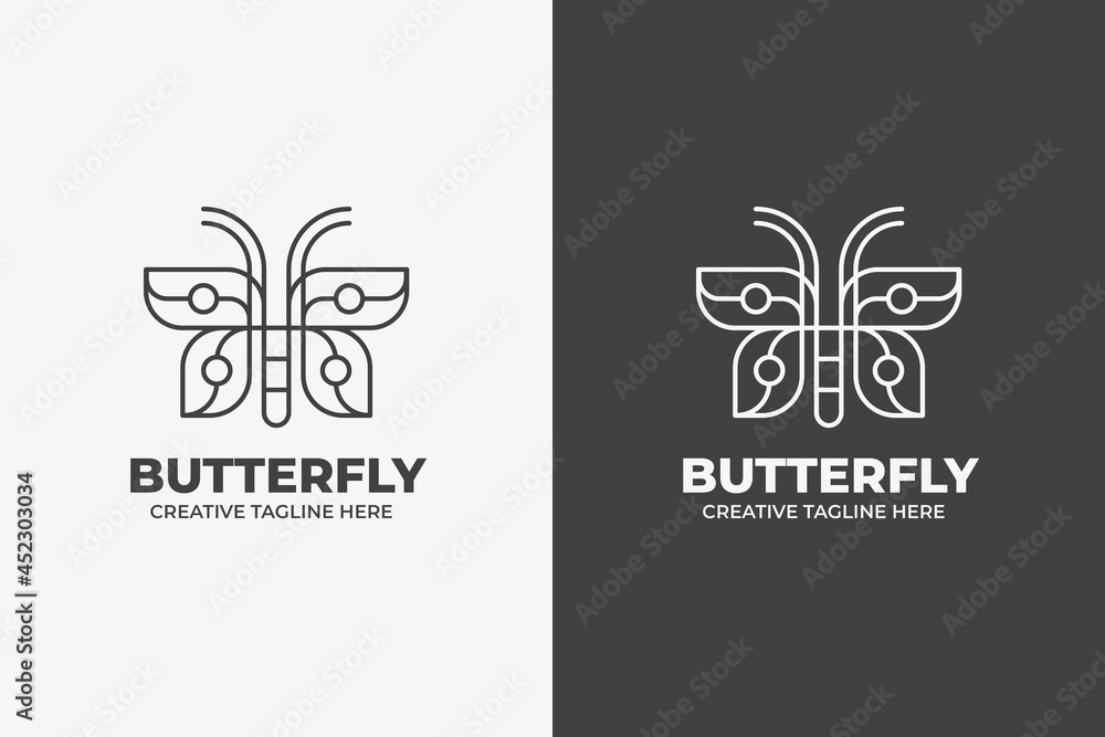 Butterfly Black and White Geometric Monoline Logo