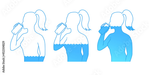 Female silhouettes drinking water with glass