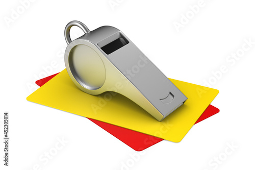 whistle and cards on white ...
