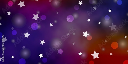 Dark Blue, Red vector backdrop with circles, stars.