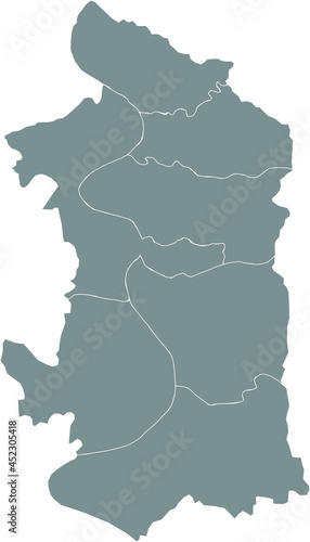 Simple gray vector map with white borders of districts of Duisburg, Germany