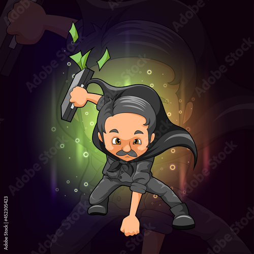 The super banker with the suite full of money for esport mascot design