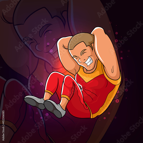 The fitness trainer is doing sit up for esport mascot design