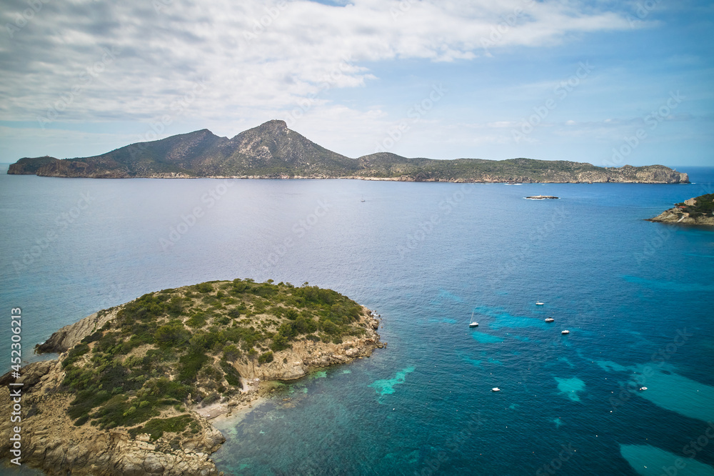 Aerial view of Dragonera island from Sant Elm (Mallorca)
