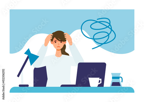 Businesswoman suffering from his depression at home office. Clinical Depression concept.