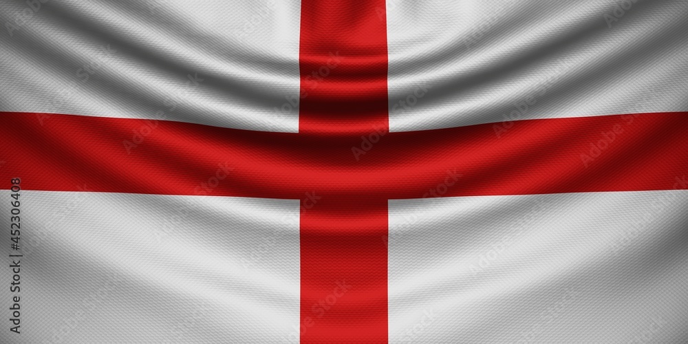 Obraz premium Hanging wavy national flag of England with texture. 3d render.