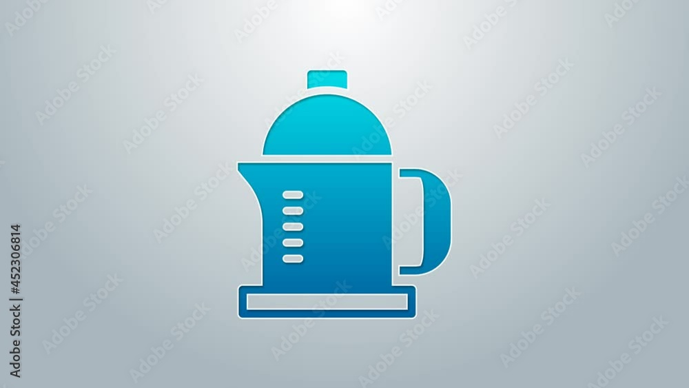 Blue line French press icon isolated on grey background. 4K Video motion graphic animation Blue line French press icon isolated on grey background. 4K Video motion graphic animation