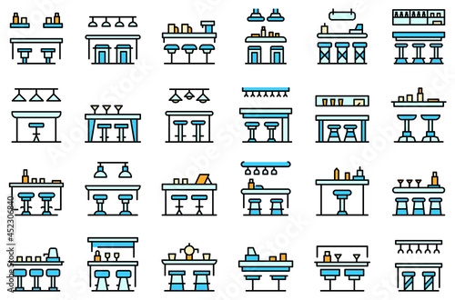 Bar counter icons set. Outline set of bar counter vector icons thin line color flat on white