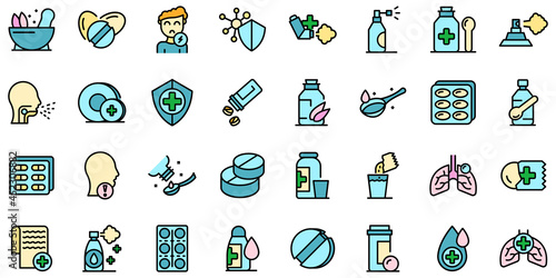 Cough drops icons set. Outline set of cough drops vector icons thin line color flat on white