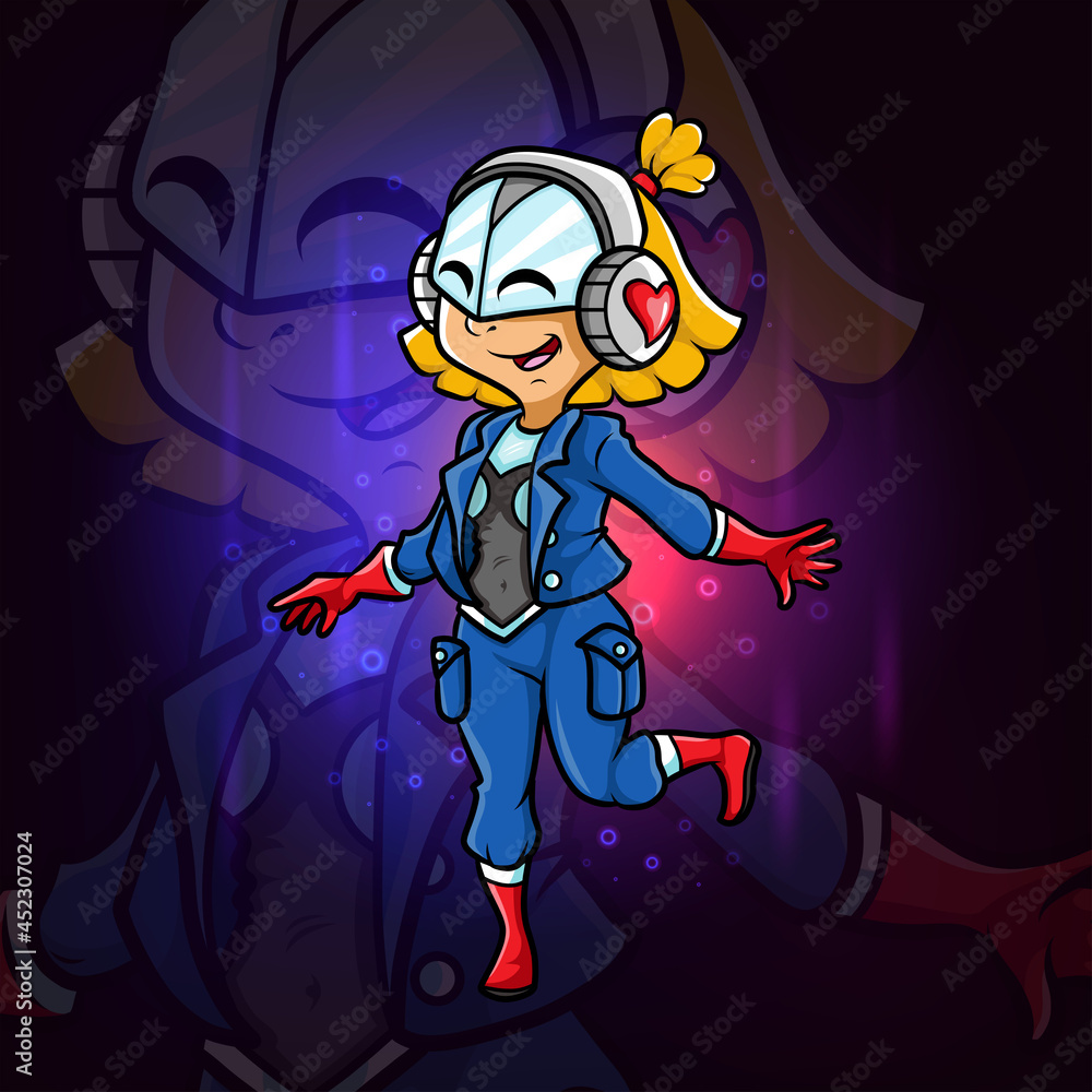 The cyborg girl with the police costume esport logo design