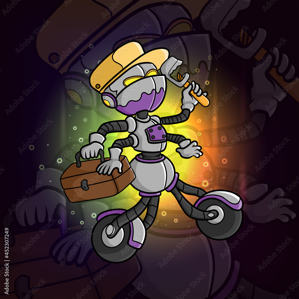 The mechanic robot with the wheels esport logo design The mechanic robot with the wheels esport logo design