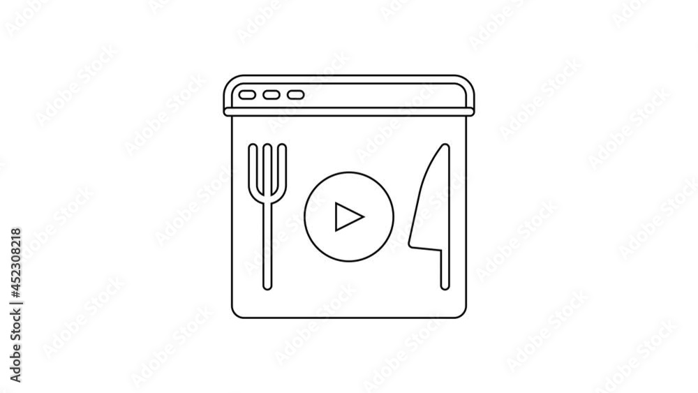 Black line Cooking live streaming icon isolated on white background. 4K Video motion graphic animation Black line Cooking live streaming icon isolated on white background. 4K Video motion graphic animation