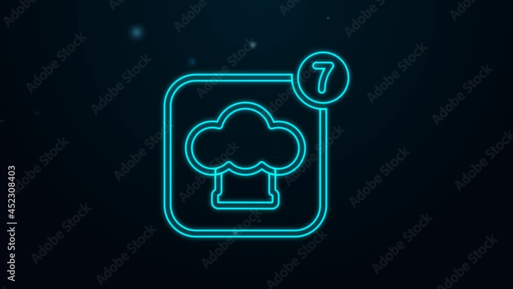 Glowing neon line Chef hat icon isolated on black background. Cooking symbol. Cooks hat. 4K Video motion graphic animation Glowing neon line Chef hat icon isolated on black background. Cooking symbol. Cooks hat. 4K Video motion graphic animation
