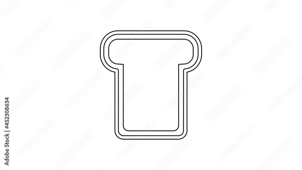 Black line Bread toast for sandwich piece of roasted crouton icon isolated on white background. Lunch, dinner, breakfast snack. 4K Video motion graphic animation Black line Bread toast for sandwich piece of roasted crouton icon isolated on white background. Lunch, dinner, breakfast snack. 4K Video motion graphic animation