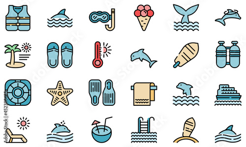 Swim with dolphins icon. Outline swim with dolphins vector icon thin line color flat on white