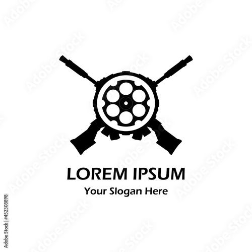 Fotografie, Obraz logo lorem ipsum revolver bullet slot with gear and automatic gun