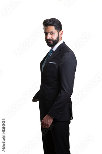 Fotografía A young man wearing suit on a white background