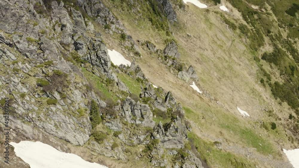 Spectacular aerial mountain views and hiking trail in the Swiss Alps landscape near Stechelberg the district of Lauterbrunnen, Switzerland Spectacular aerial mountain views and hiking trail in the Swiss Alps landscape near Stechelberg the district of Lauterbrunnen, Switzerland