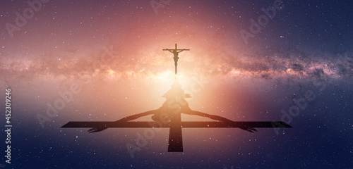 Jesus on the cross over the Milky way galaxy " Elements of this image furnished by NASA"