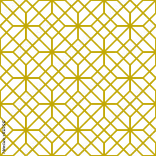 Octagonal shapes and squares in a gold color outline repeating pattern on a white background  geometric vector illustration