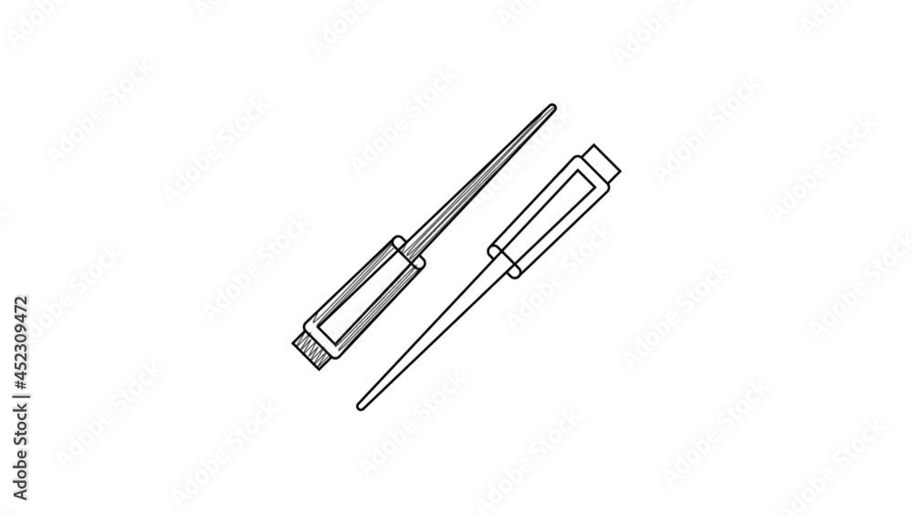 Black line Food chopsticks icon isolated on white background. Wooden Korean sticks for Asian dishes. Oriental utensils. 4K Video motion graphic animation Black line Food chopsticks icon isolated on white background. Wooden Korean sticks for Asian dishes. Oriental utensils. 4K Video motion graphic animation