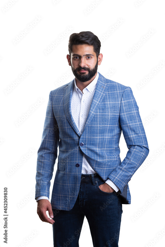 Fototapeta premium A young man wearing suit on a white background