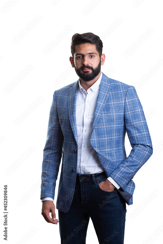 Fototapeta premium A young man wearing suit on a white background