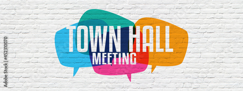 Foto Town hall meeting on speech bubble