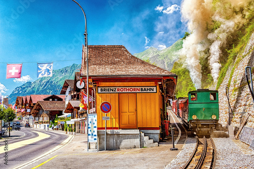 Brienz-Rothorn-Bahn, ABfahrt der Dampflok, Berner Oberland, Schweiz photo